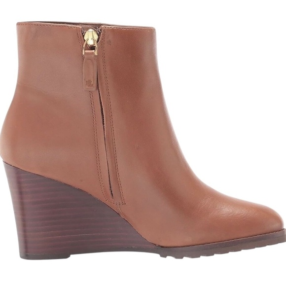 Ralph Lauren SHALEY-BO-CWD Polo Burnished Calf Booties Tan - Picture 3 of 7